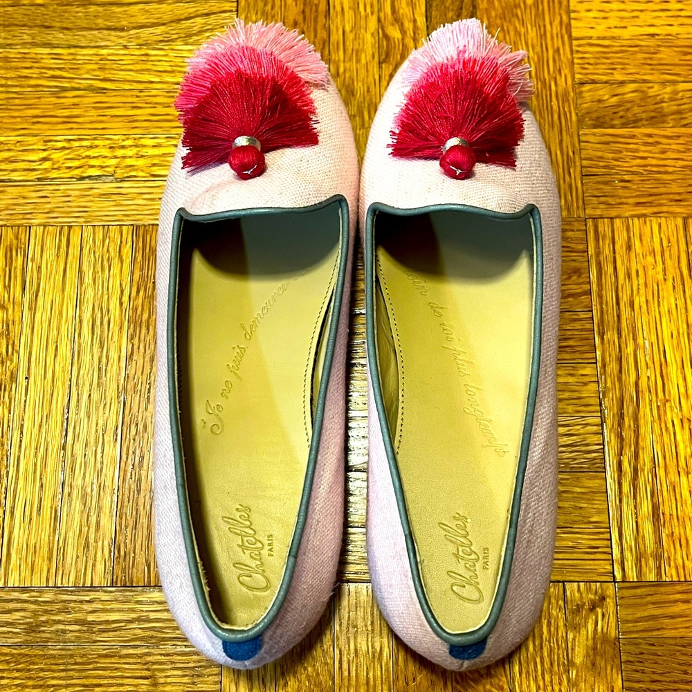 ✨ Chatelles Paris Pink Linen Tassel Loafers – Size EU 37 (US 7)
